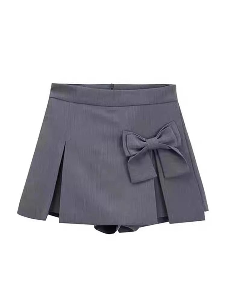 Half-length skirt pants women's 2023 autumn new bow design hot girl suit skirt high waist slim A- line skirt