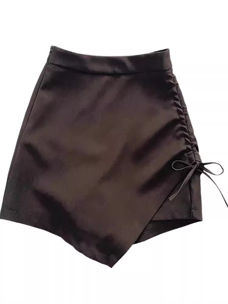 Women's skirt spring 2024 New High waist slimming A- line skirt design pleated drawstring one-step hip skirt