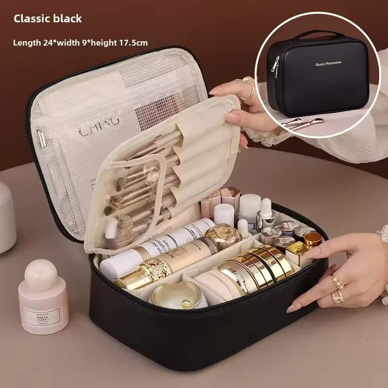 Bolsa de cosméticos de doble capa de gran capacidad