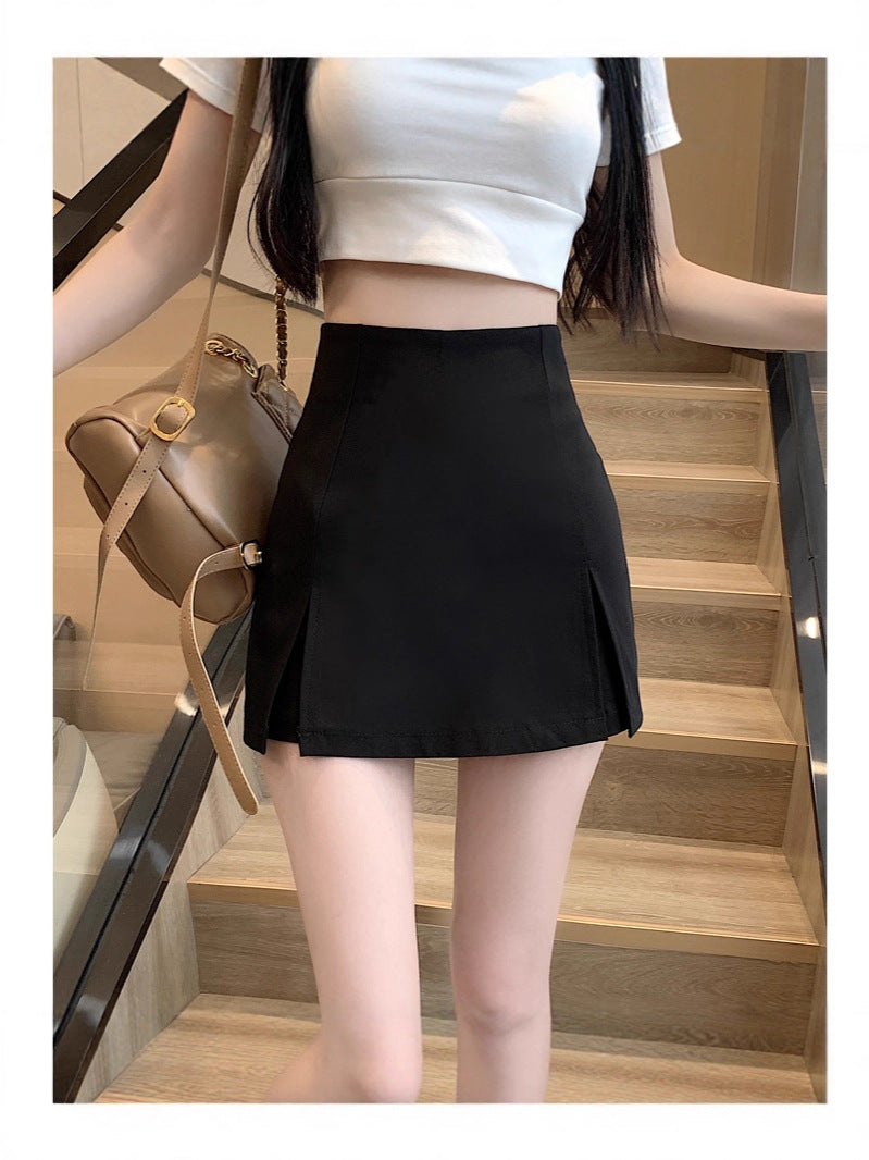 White Suit Short Skirt for Petite Women, Spring and Autumn High-Waisted Slimming Design, Anti-Exposure Slit A-Line Half Skirt Pants