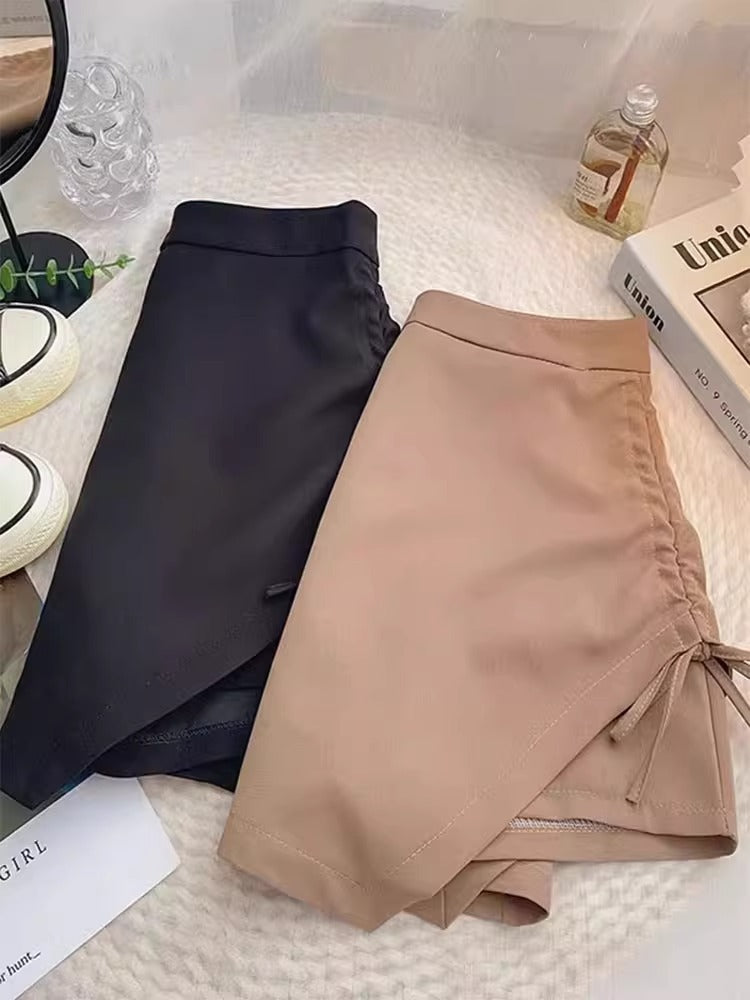 Women's skirt spring 2024 New High waist slimming A- line skirt design pleated drawstring one-step hip skirt
