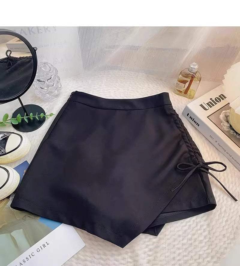 Women's skirt spring 2024 New High waist slimming A- line skirt design pleated drawstring one-step hip skirt