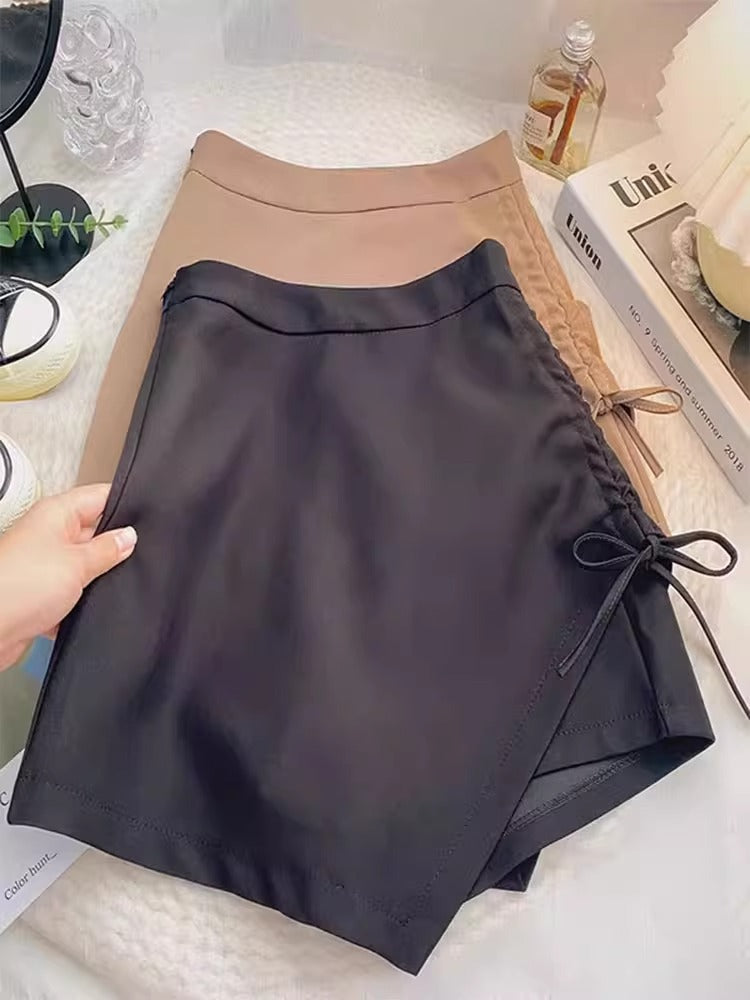 Women's skirt spring 2024 New High waist slimming A- line skirt design pleated drawstring one-step hip skirt