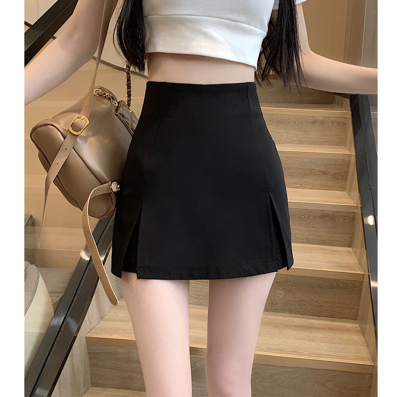 White Suit Short Skirt for Petite Women, Spring and Autumn High-Waisted Slimming Design, Anti-Exposure Slit A-Line Half Skirt Pants