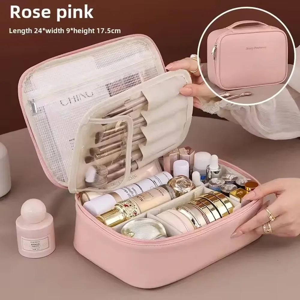Bolsa de cosméticos de doble capa de gran capacidad