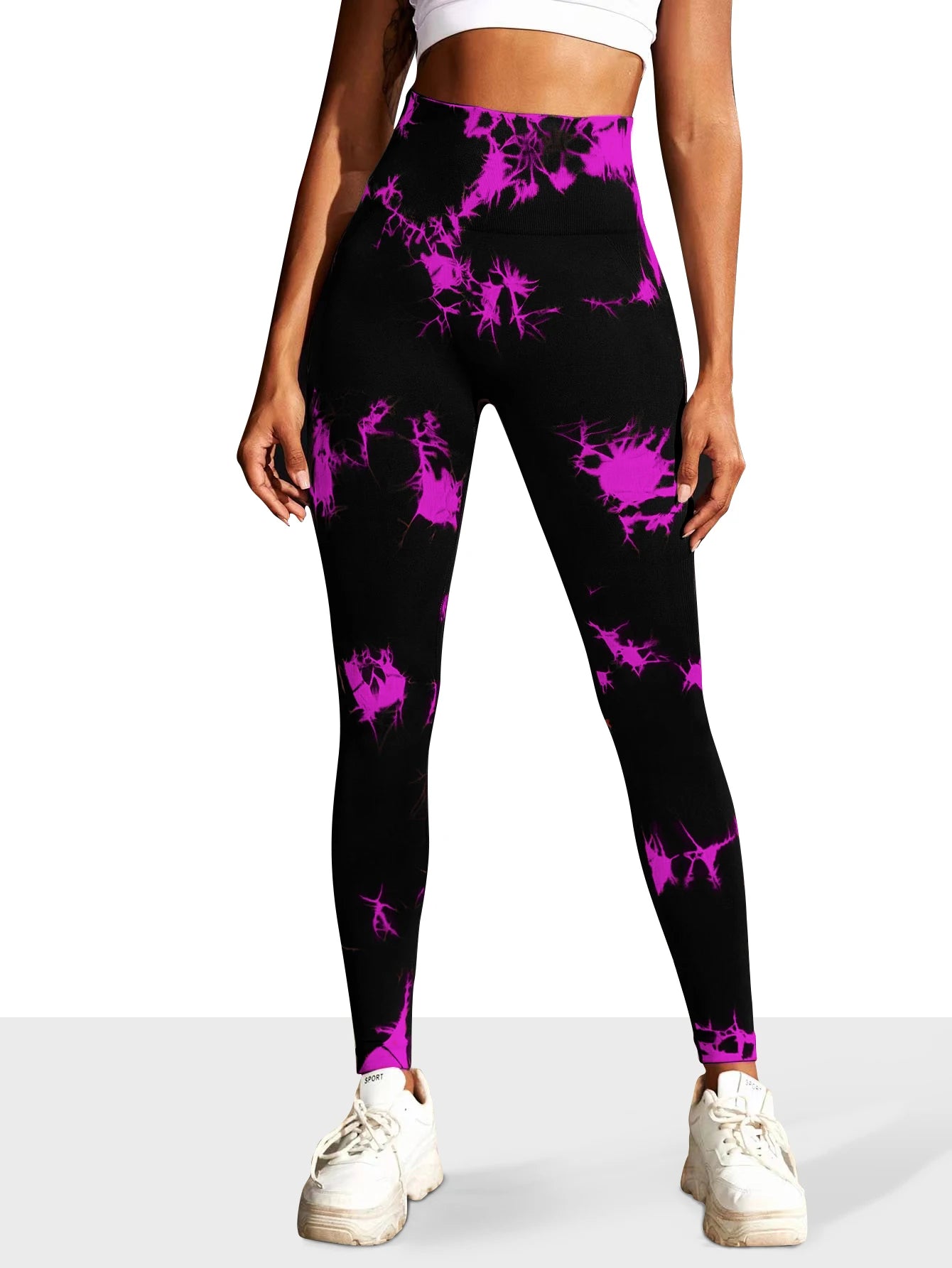 Pantalones de yoga de cintura alta sin costuras Tie dye para mujer, pantalones de banda de vientre con control de barriga, leggings cómodos y elásticos para mujer
