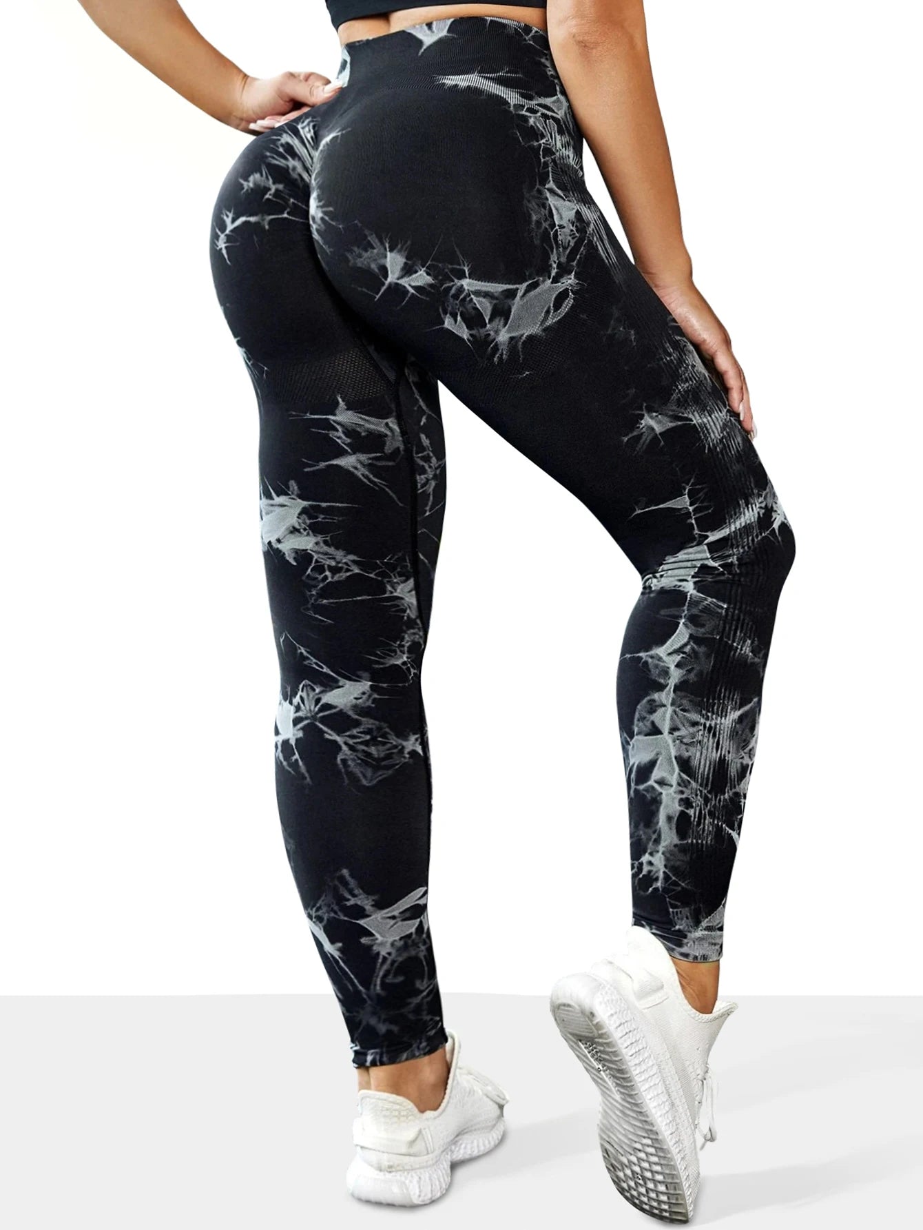 Pantalones de yoga de cintura alta sin costuras Tie dye para mujer, pantalones de banda de vientre con control de barriga, leggings cómodos y elásticos para mujer