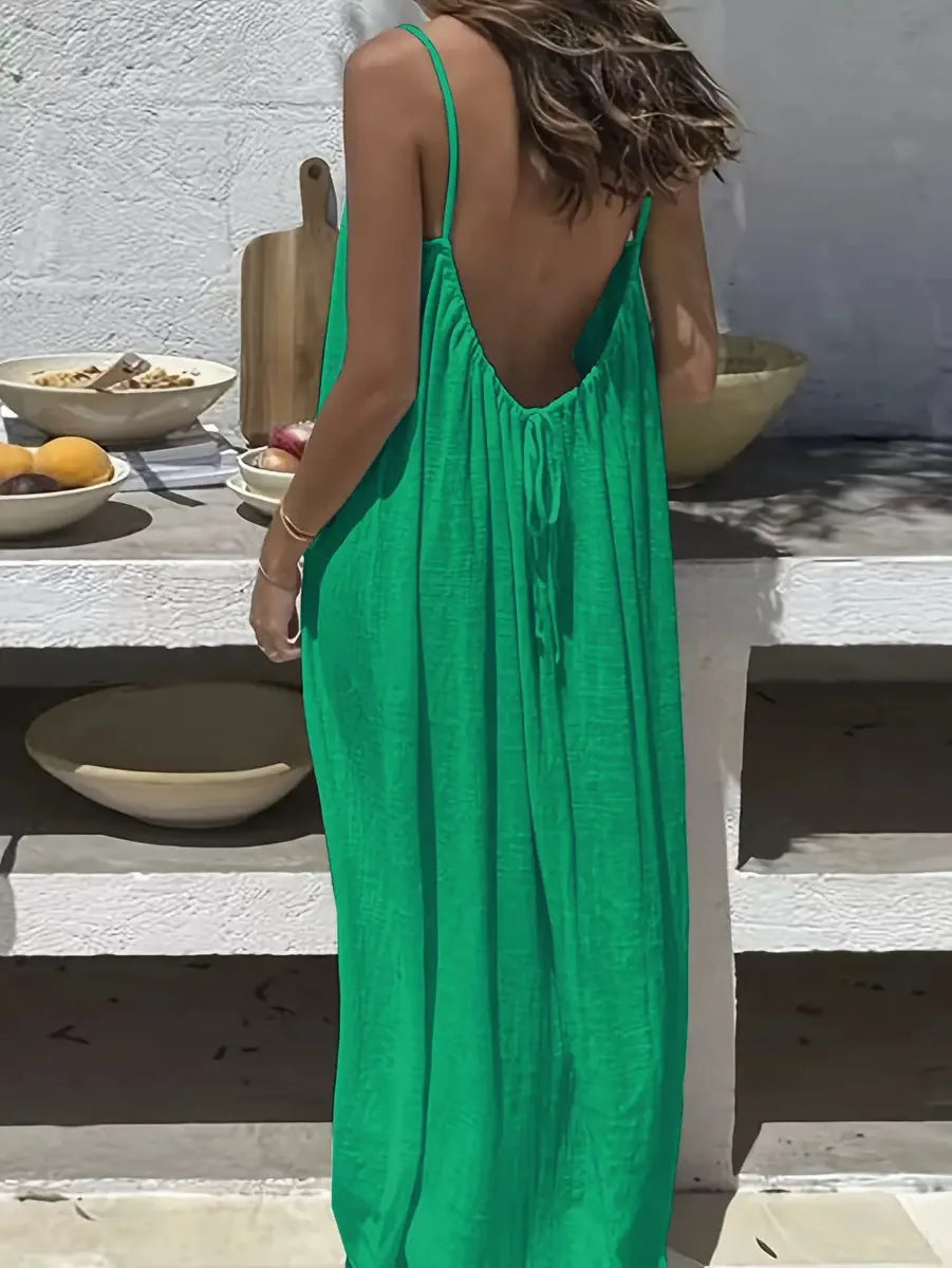 2026 New European & American Cross‑border Women’s Wear, Solid Color Loose Casual Versatile Slip Backless Maxi Dress