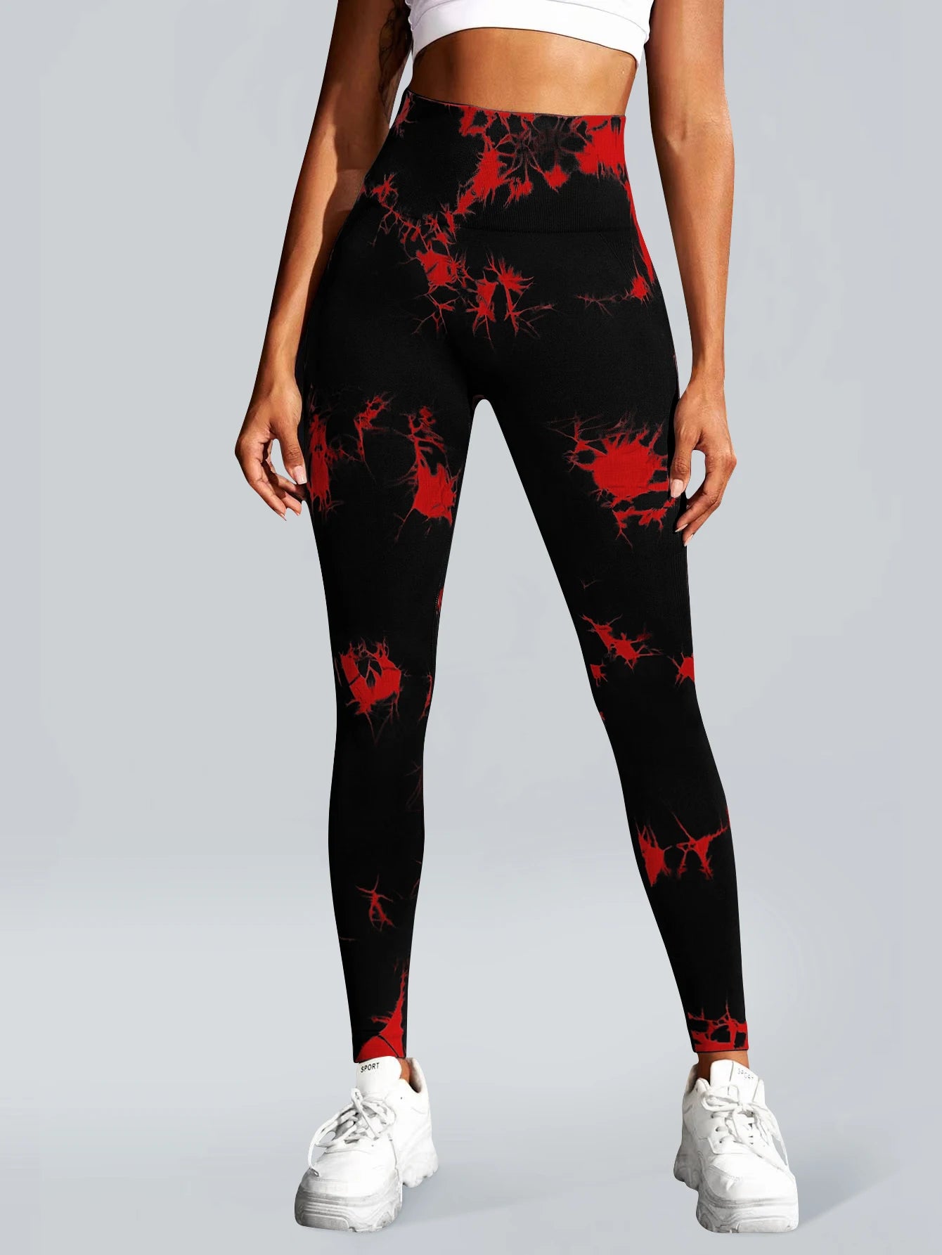 Pantalones de yoga de cintura alta sin costuras Tie dye para mujer, pantalones de banda de vientre con control de barriga, leggings cómodos y elásticos para mujer