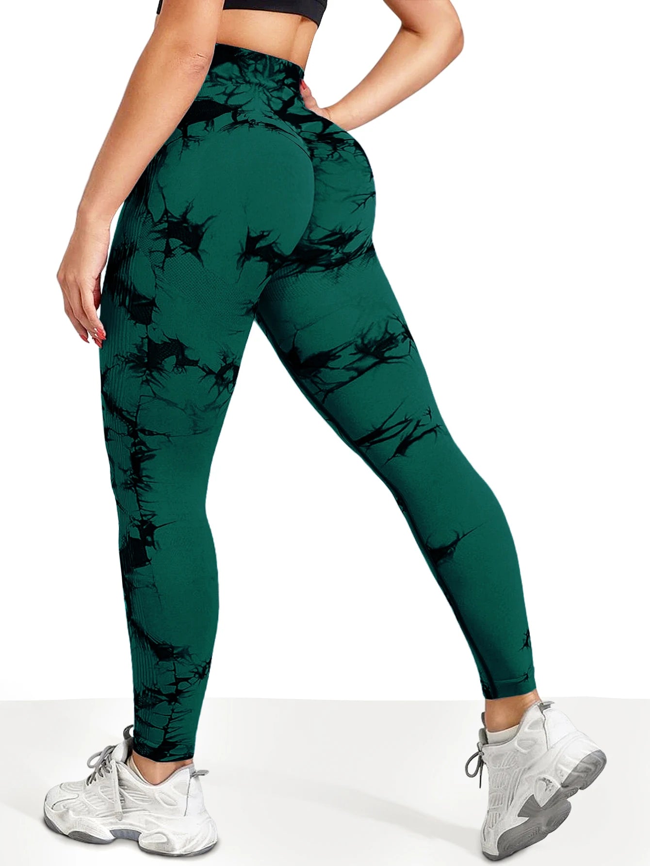 Pantalones de yoga de cintura alta sin costuras Tie dye para mujer, pantalones de banda de vientre con control de barriga, leggings cómodos y elásticos para mujer