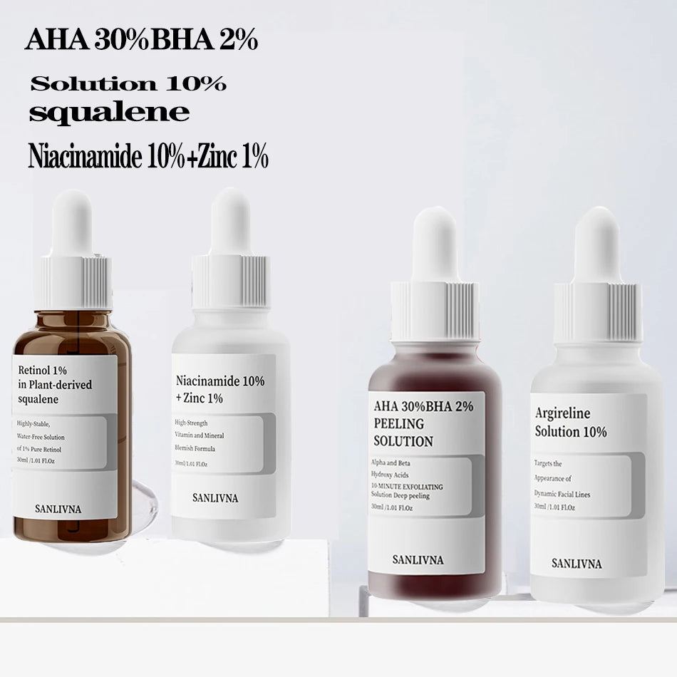 AHA 30%+BHA 2% Exfoliante Facial Suero de Ácido Salicílico 10% Niacinamida + 1% Zinc, 10% Suero Hexapéptido Hidratante Cuidado de la Piel Facial