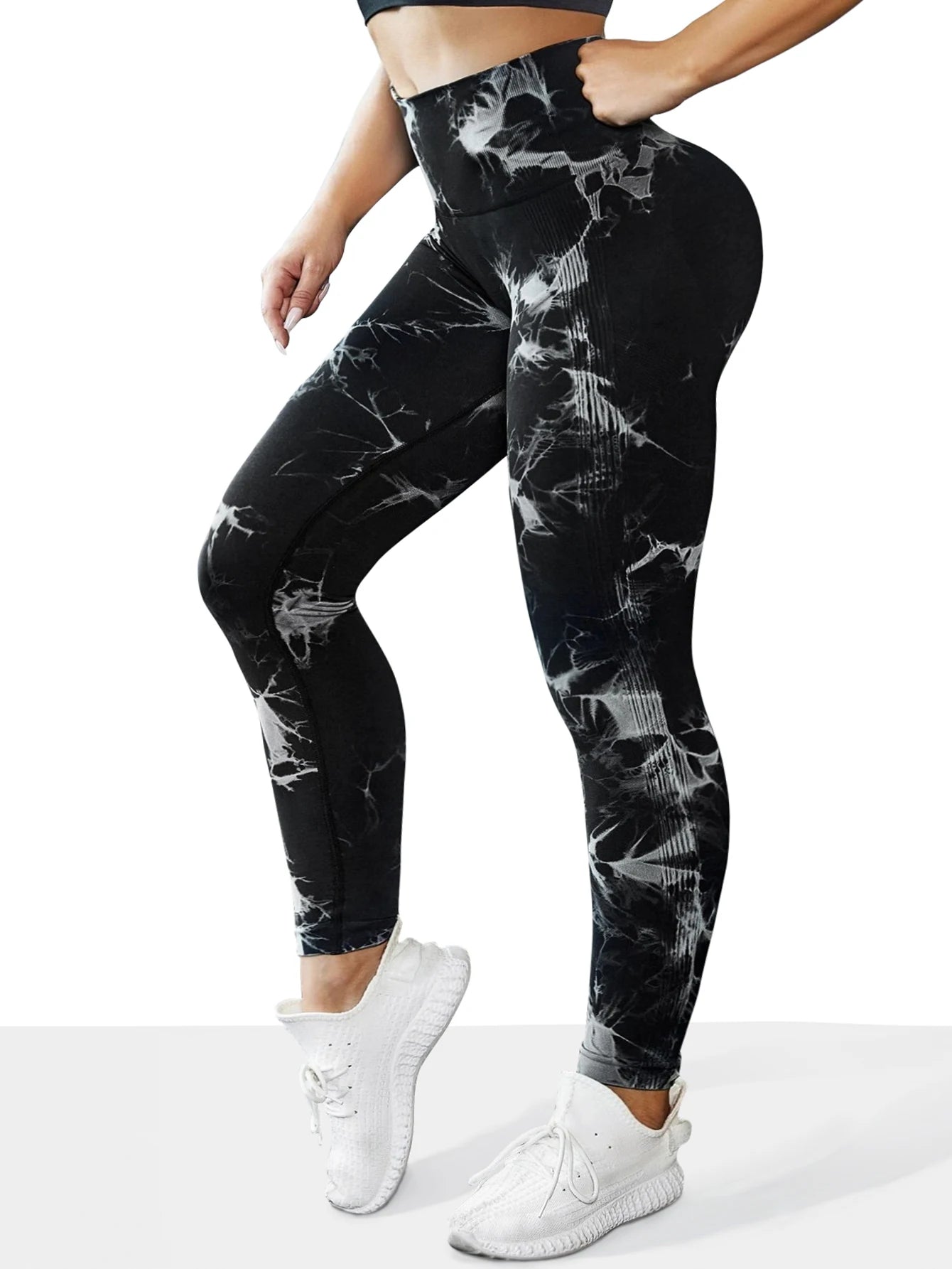 Pantalones de yoga de cintura alta sin costuras Tie dye para mujer, pantalones de banda de vientre con control de barriga, leggings cómodos y elásticos para mujer