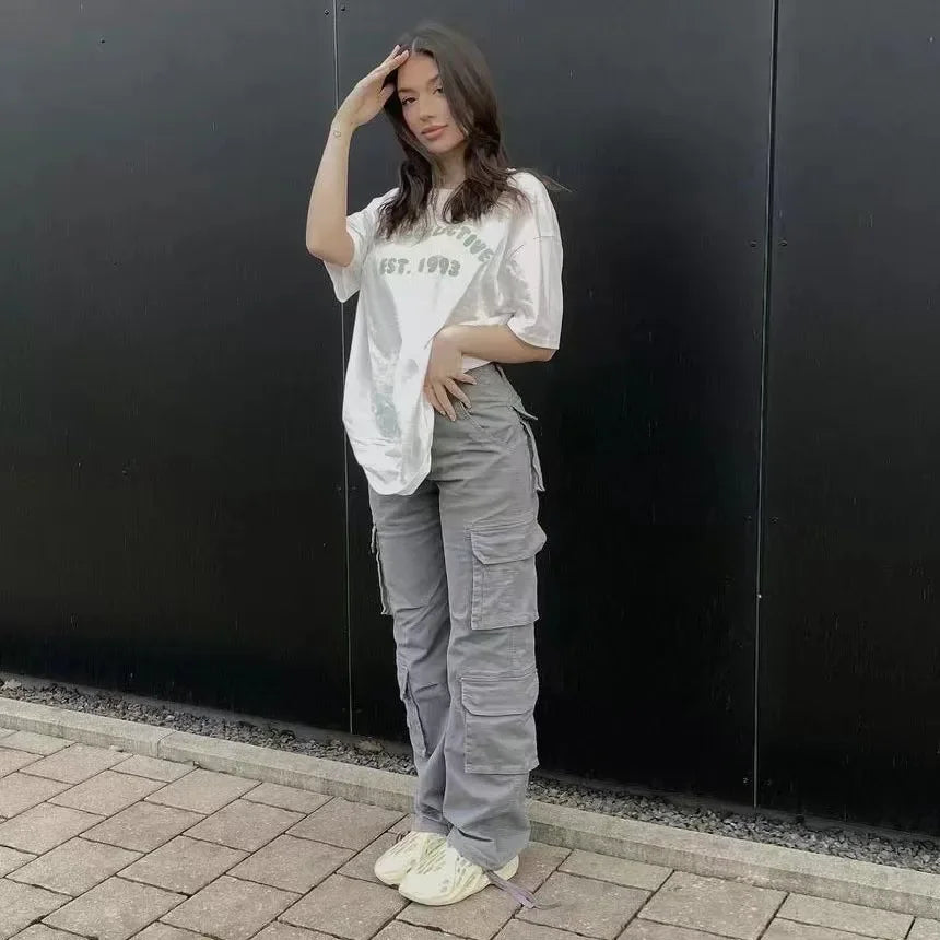 Baggy Cargo Pants Low Waist Denims Vintage Women Hip Hop Y2K Multi Pockets Jeans 2024 Autumn Streetwear Trousers Overalls