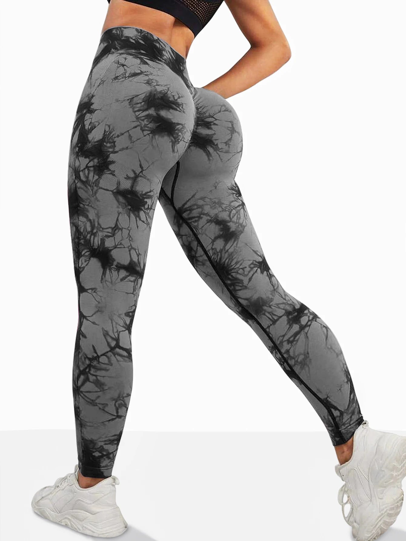 Pantalones de yoga de cintura alta sin costuras Tie dye para mujer, pantalones de banda de vientre con control de barriga, leggings cómodos y elásticos para mujer