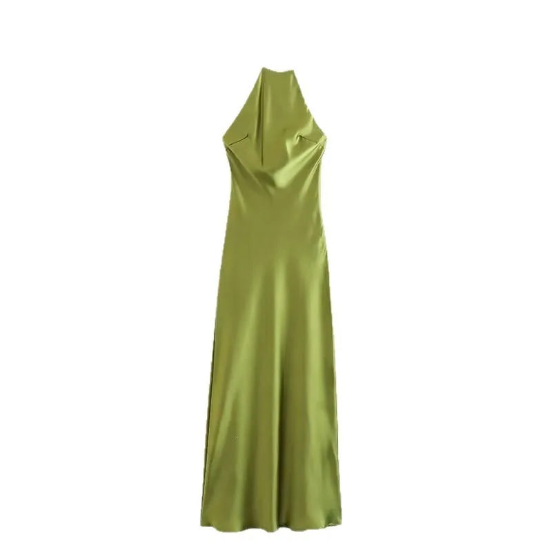 Silk Satin Feel Strapless Gown Long Street Style Floral Print Polyester Fabric No-Waist Design Summer 2025 Women's Dress