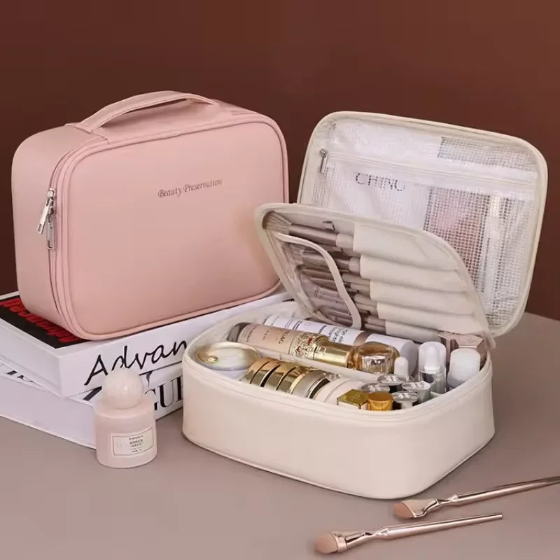 Bolsa de cosméticos de doble capa de gran capacidad